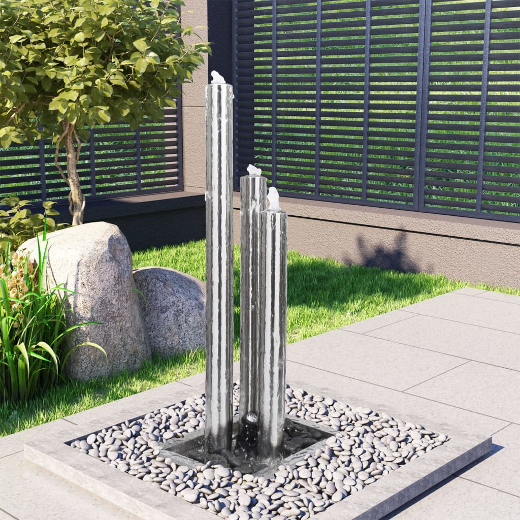 vidaXL Градински фонтан, сребрист, 48x34x123 см, неръждаема стомана