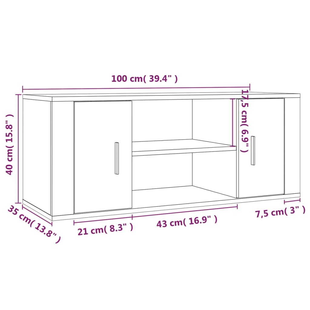 vidaXL ТB шкаф, сив сонома, 100x35x40 см, инженерно дърво