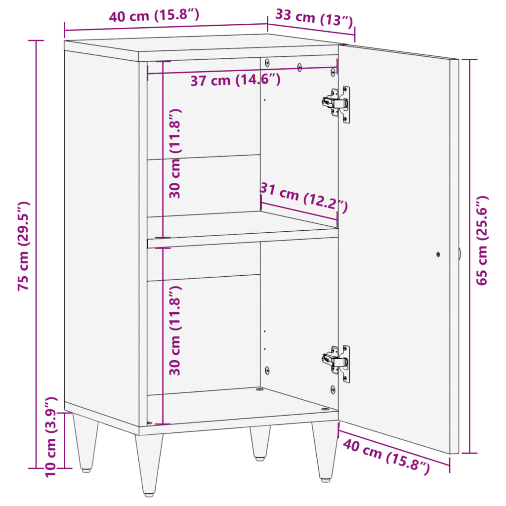 vidaXL Страничен шкаф 40x33x75 см манго масивно дърво