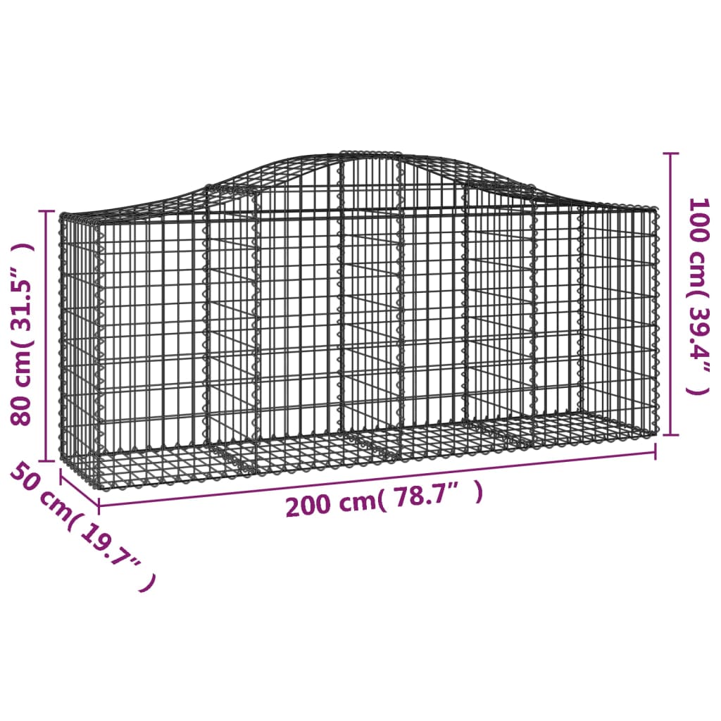 vidaXL Габионни кошници арка 2 бр 200x50x80/100 см поцинковано желязо