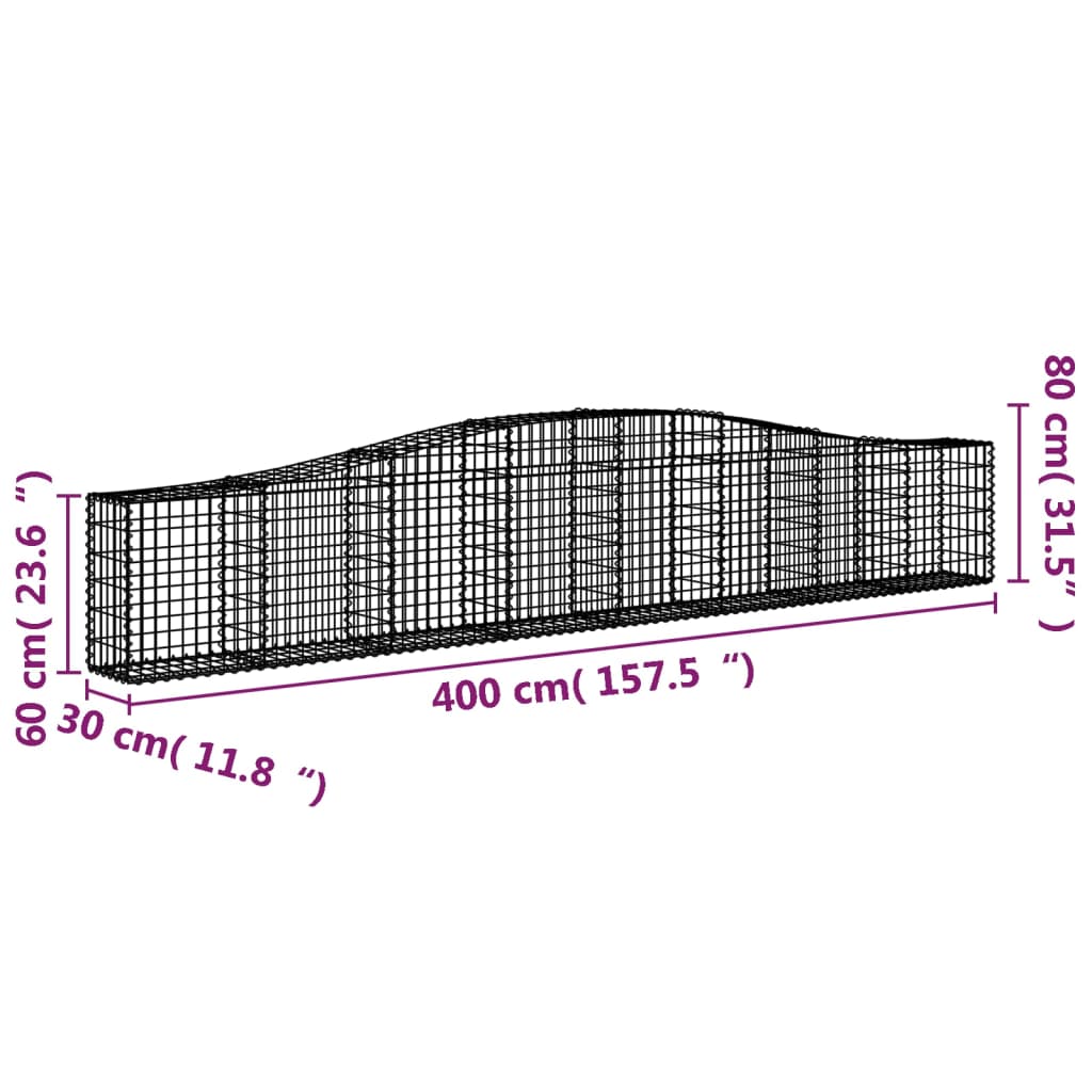 vidaXL Габионни кошници арка 4 бр 400x30x60/80 см поцинковано желязо