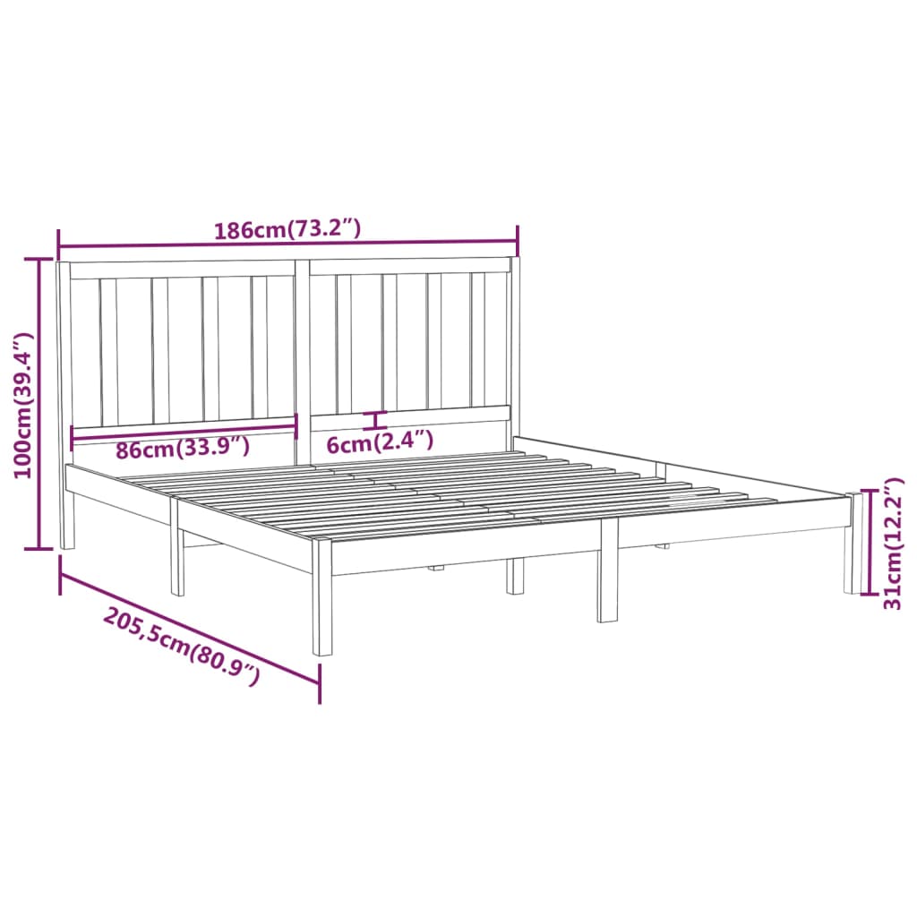 vidaXL Рамка за легло черна масивно дърво 180x200 см 6FT Super King