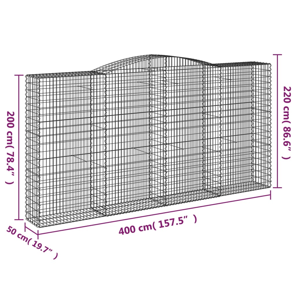 vidaXL Габионни кошници арка 6 бр 400x50x200/220 см поцинковано желязо