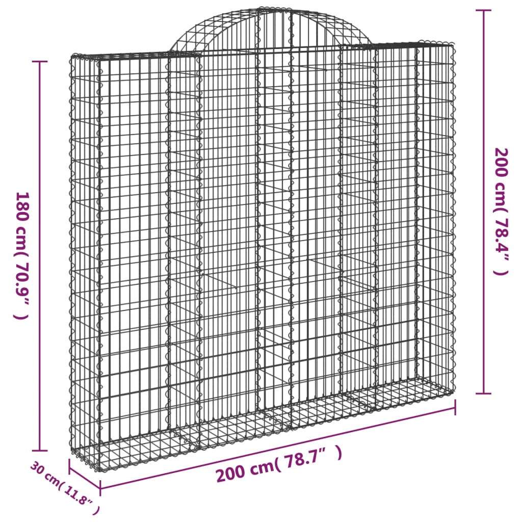 vidaXL Габионни кошници арка 3 бр 200x30x180/200 см поцинковано желязо