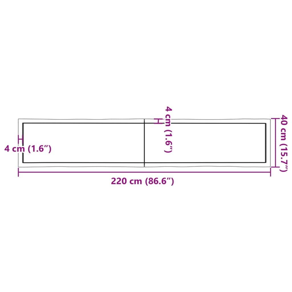 vidaXL Плот за маса светлокафяв 220x40x(2-6) см обработен масивен дъб