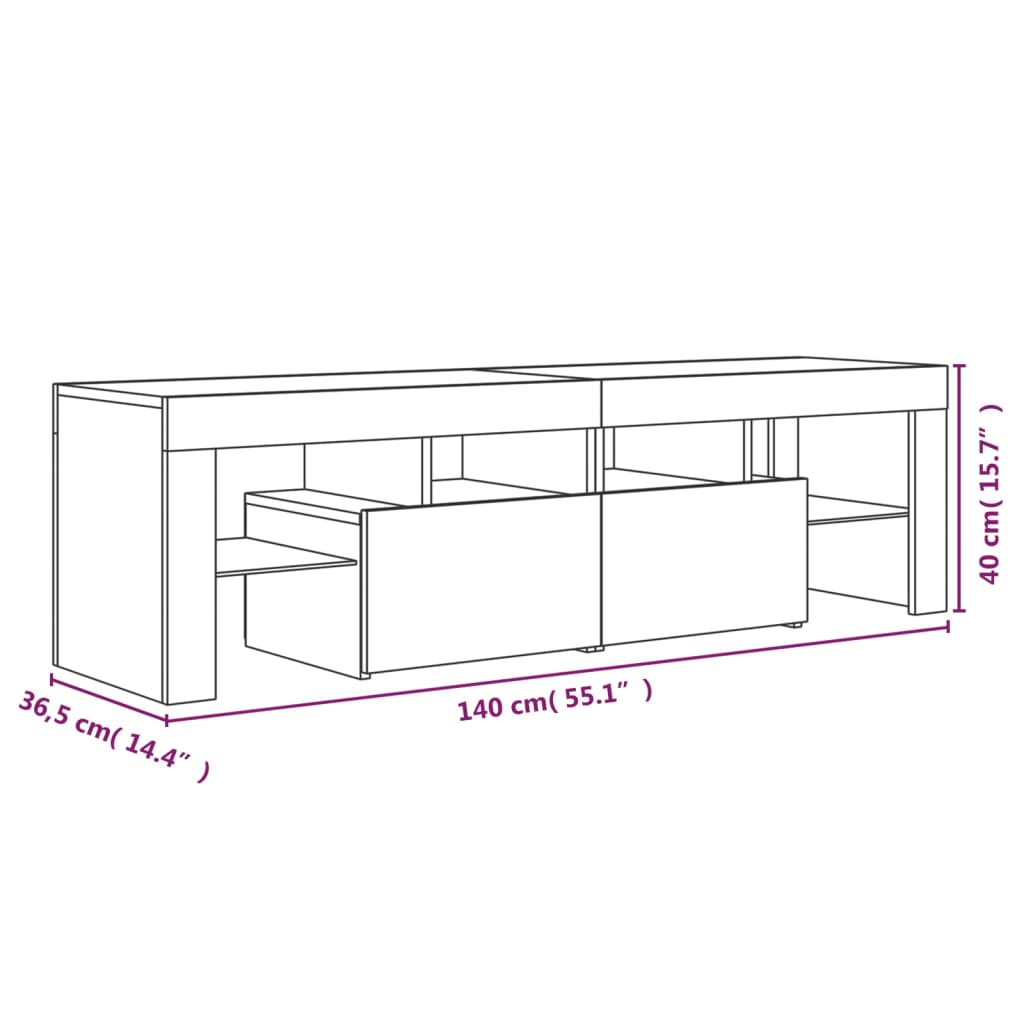 vidaXL ТВ шкаф с LED осветление, кафяв дъб, 140x36,5x40 см