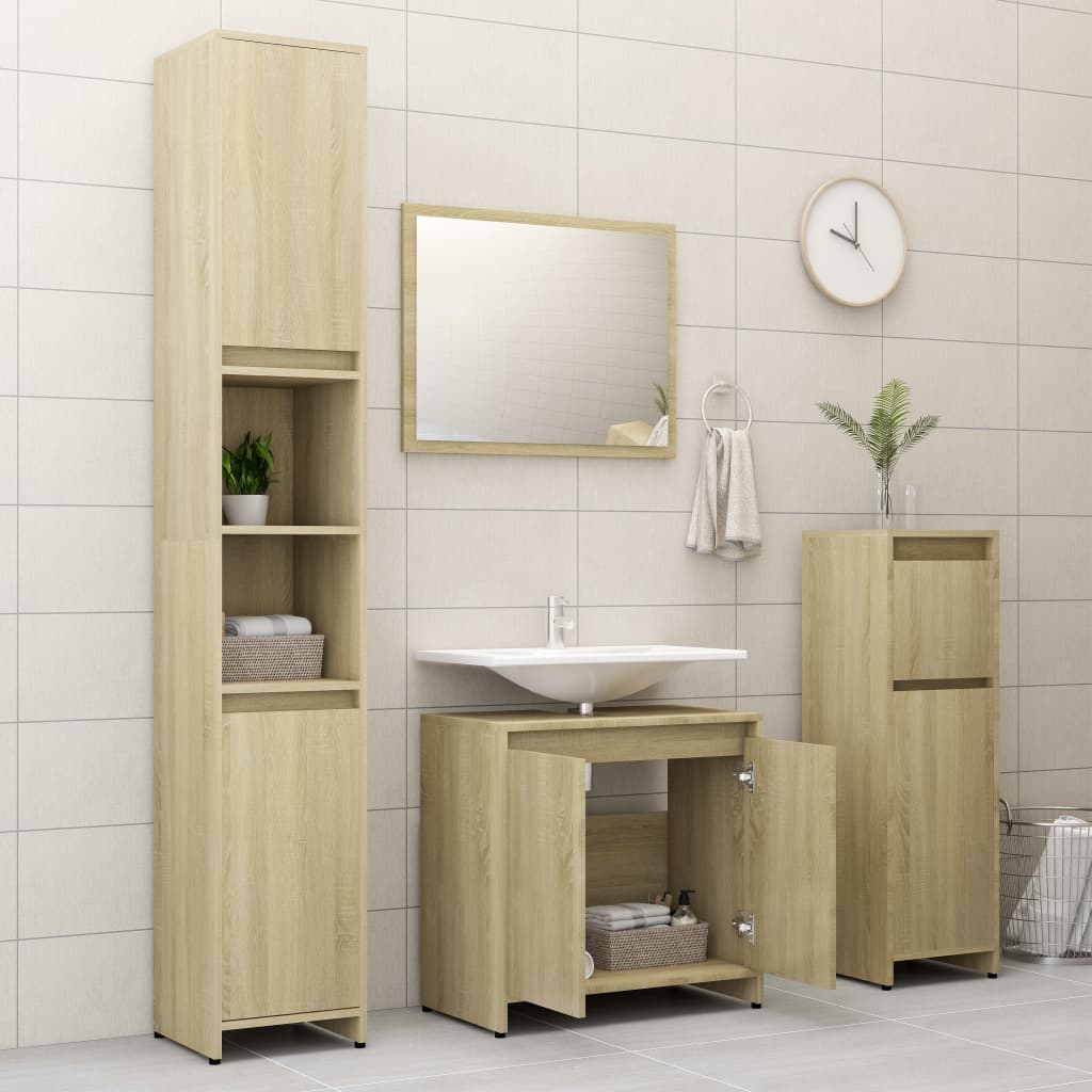 vidaXL Комплект мебели за баня от 4 части, дъб сонома, инженерно дърво