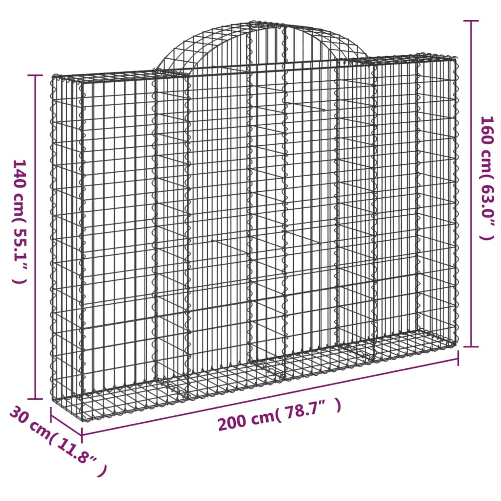 vidaXL Габионни кошници арка 25 бр 200x30x140/160см поцинковано желязо