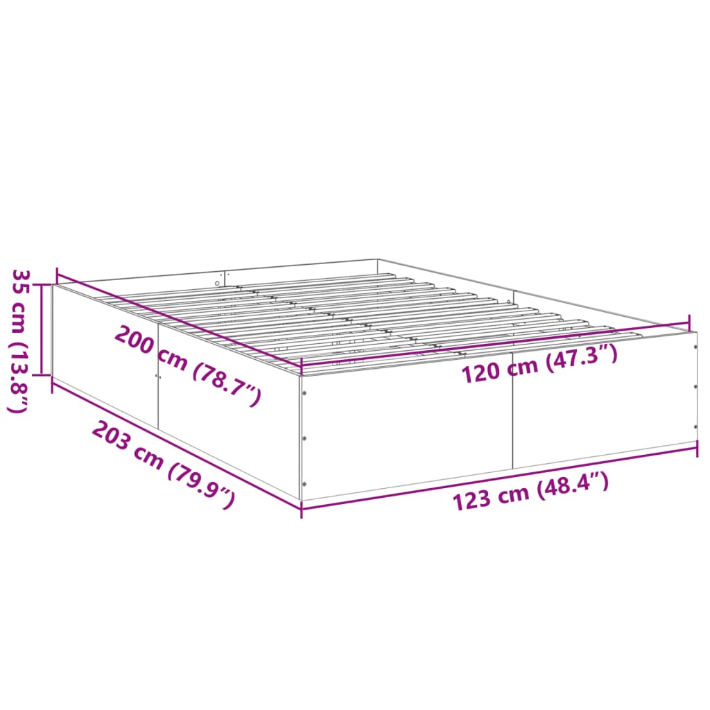 vidaXL Рамка за легло, опушен дъб, 120x200 см, инженерно дърво