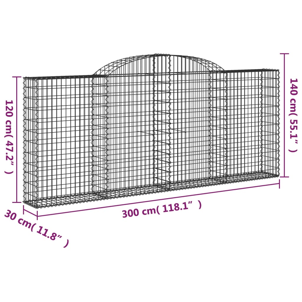 vidaXL Габионни кошници арка 6 бр 300x30x120/140см поцинковано желязо