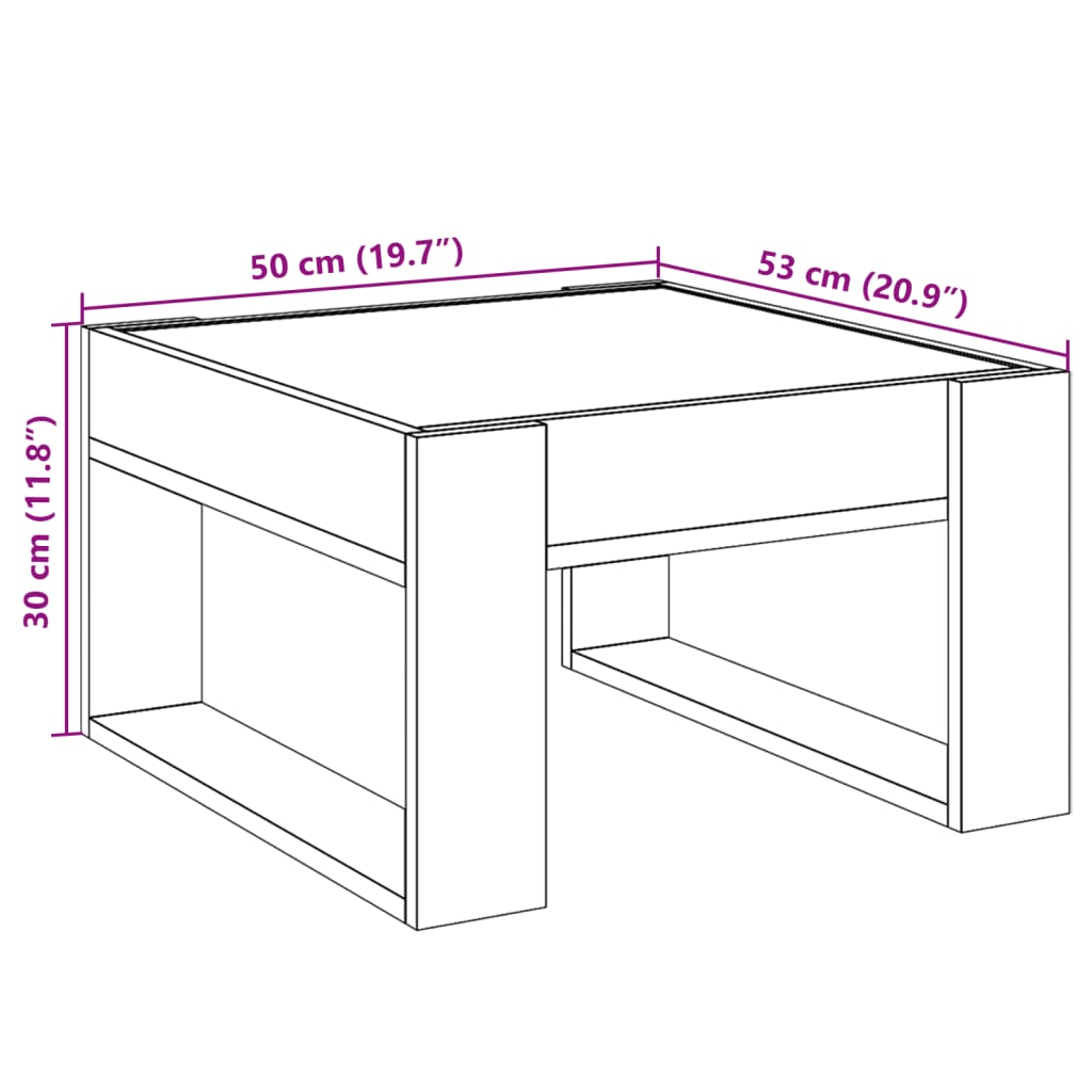 vidaXL Маса за кафе с Infinity LED, сив сонома, 50x53x30 см