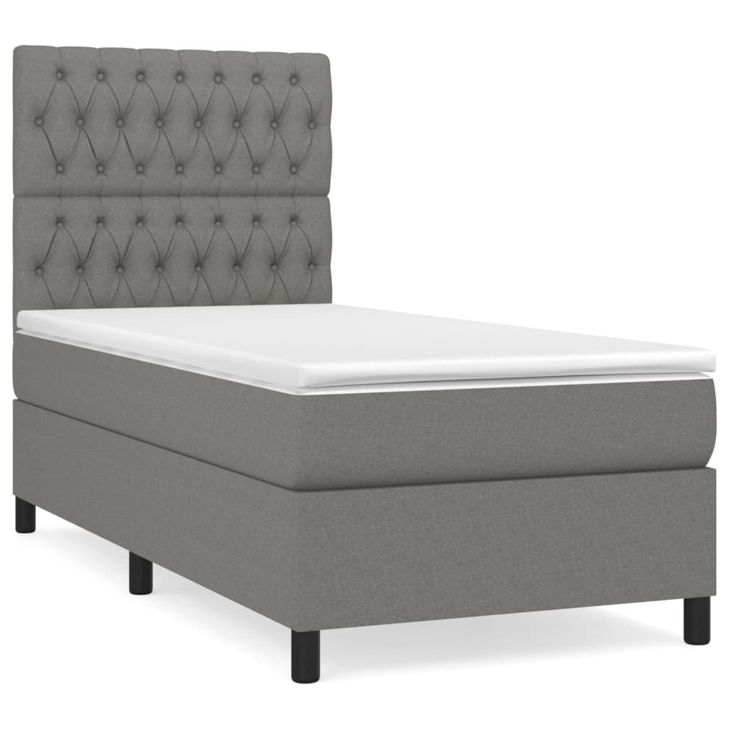vidaXL Боксспринг легло с матрак, тъмносиво, 90x200 см, плат