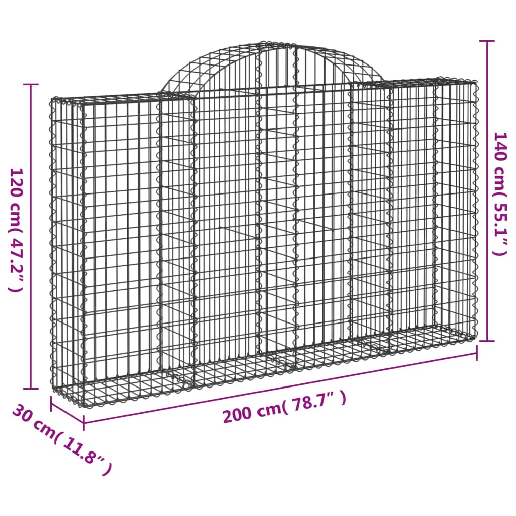 vidaXL Габионни кошници арка 9 бр 200x30x120/140 см поцинковано желязо