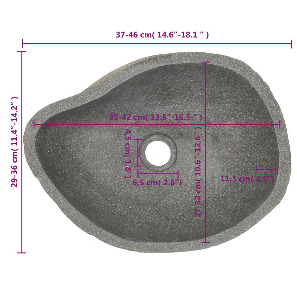 vidaXL Мивка от речен камък, овална, (37-46)x(29-36) см