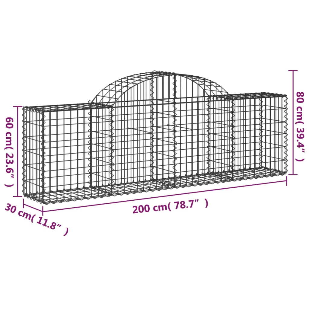 vidaXL Габионни кошници арка 8 бр 200x30x60/80 см поцинковано желязо