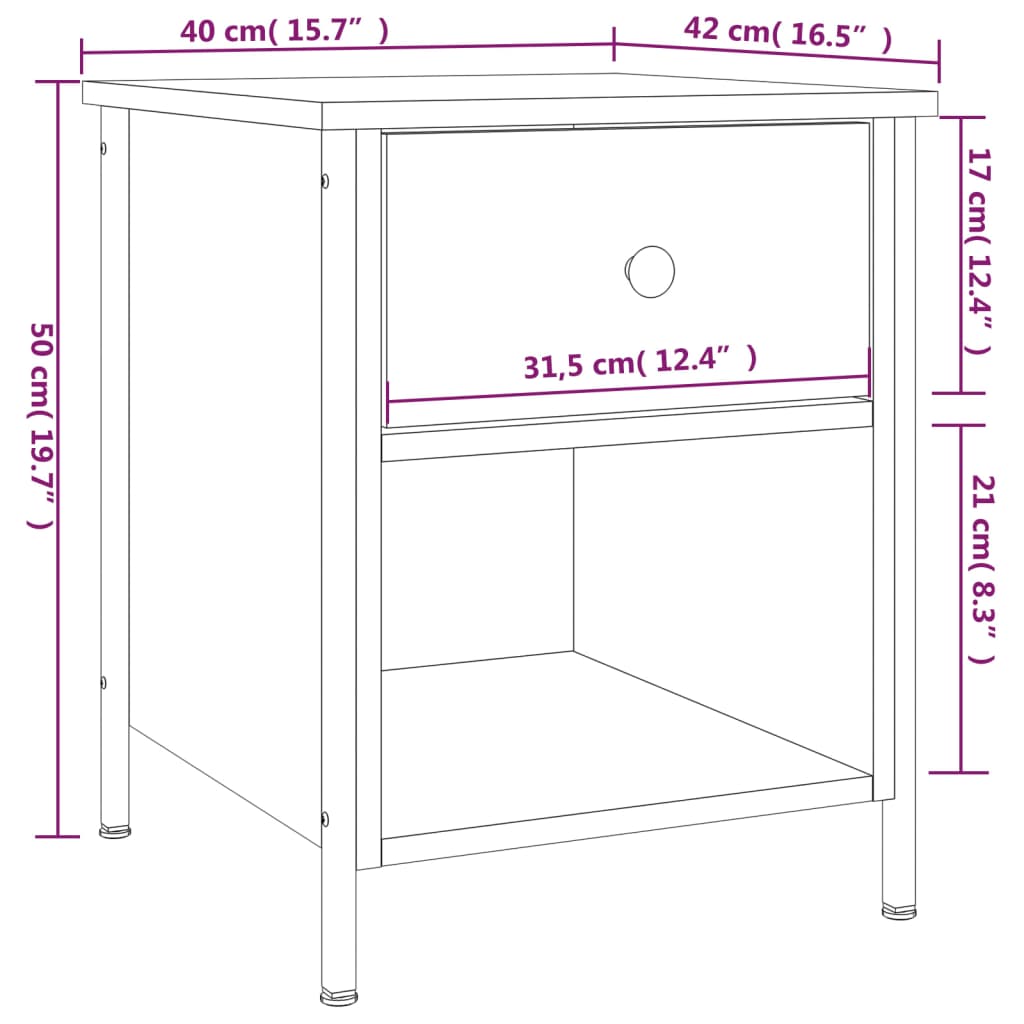 vidaXL Нощно шкафче, кафяв дъб, 40x42x50 см, инженерно дърво