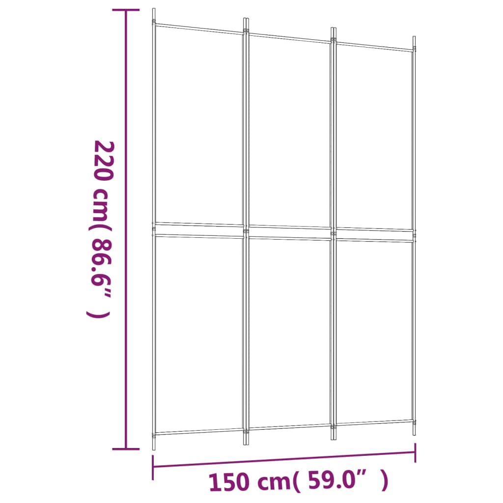 vidaXL Параван за стая, 3 панела, черен, 150x220 см, плат