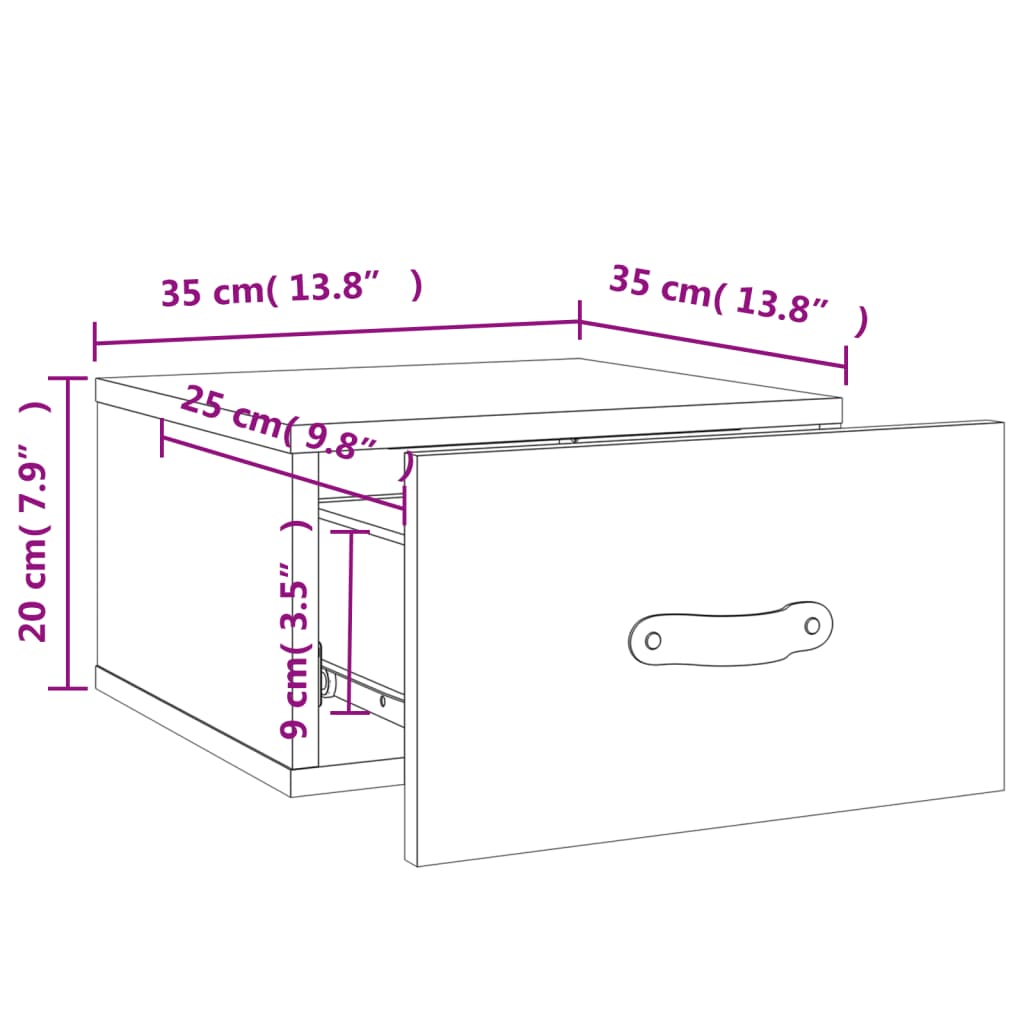 vidaXL Нощни шкафчета за стенен монтаж, 2 бр, сив сонома, 35x35x20 см