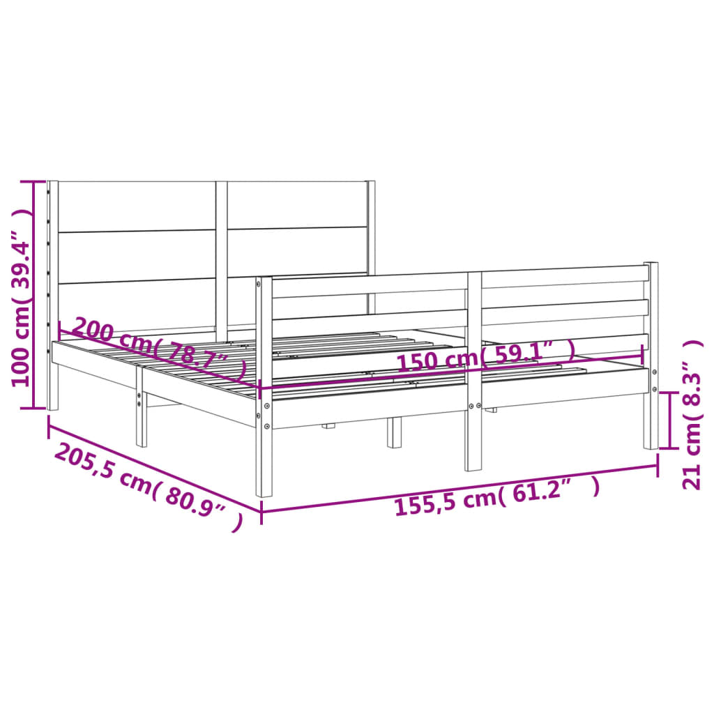 vidaXL Рамка за легло с табла бяла 5FT King Size масивно дърво