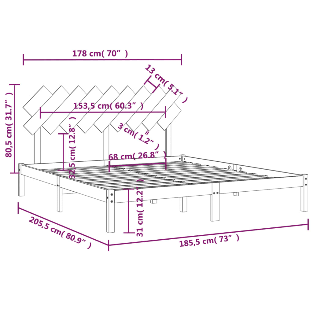 vidaXL Рамка за легло 180x200 см 6FT Super King дърво масив