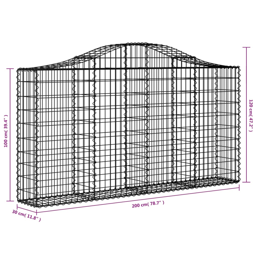 vidaXL Габионни кошници арка 14 бр 200x30x100/120см поцинковано желязо