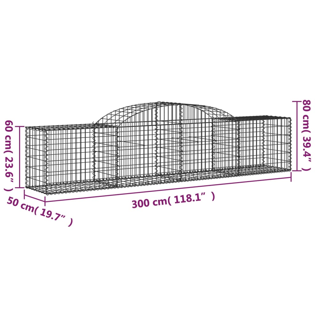 vidaXL Габионни кошници арка 9 бр 300x50x60/80 см поцинковано желязо