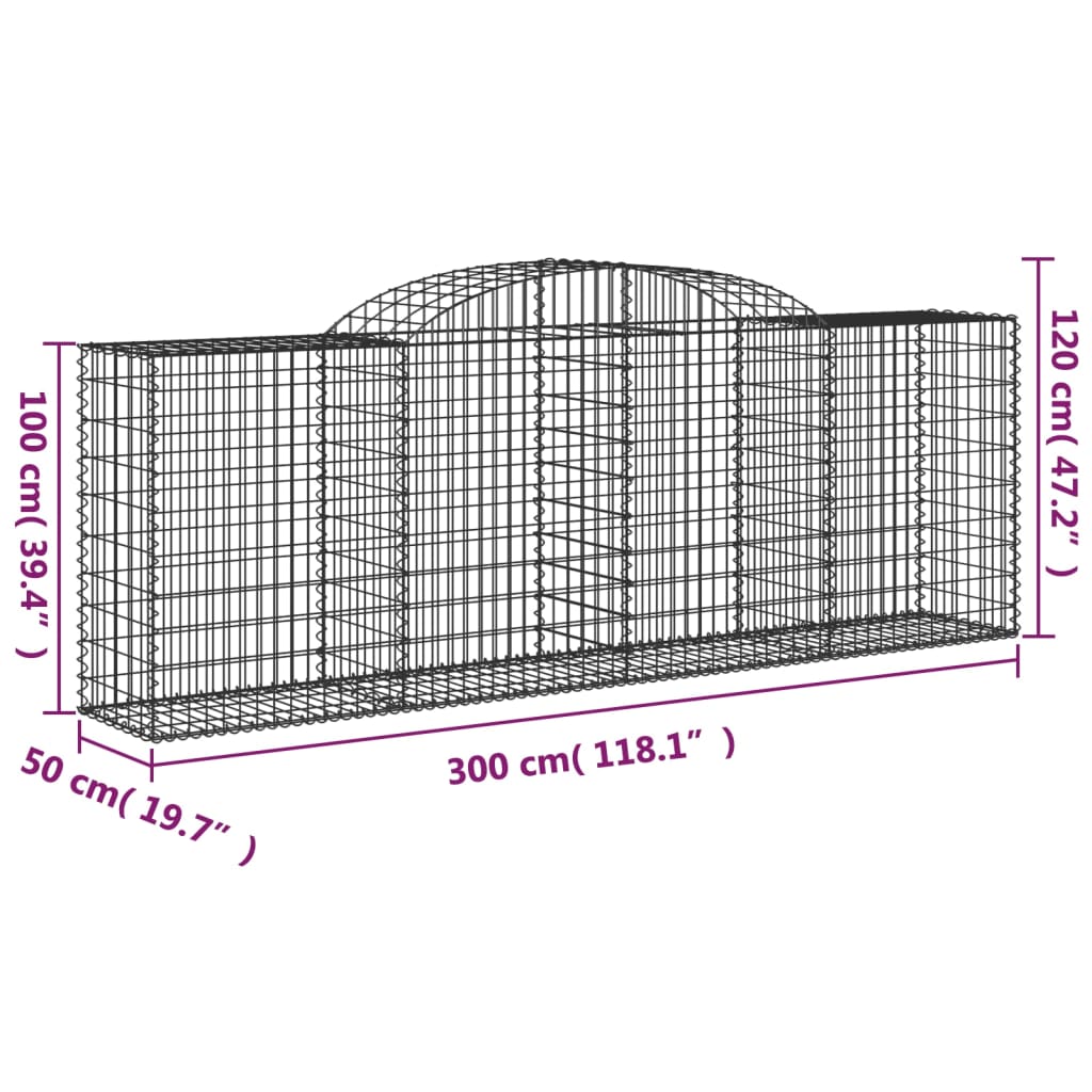 vidaXL Габионни кошници арка 9 бр 300x50x100/120 см поцинковано желязо