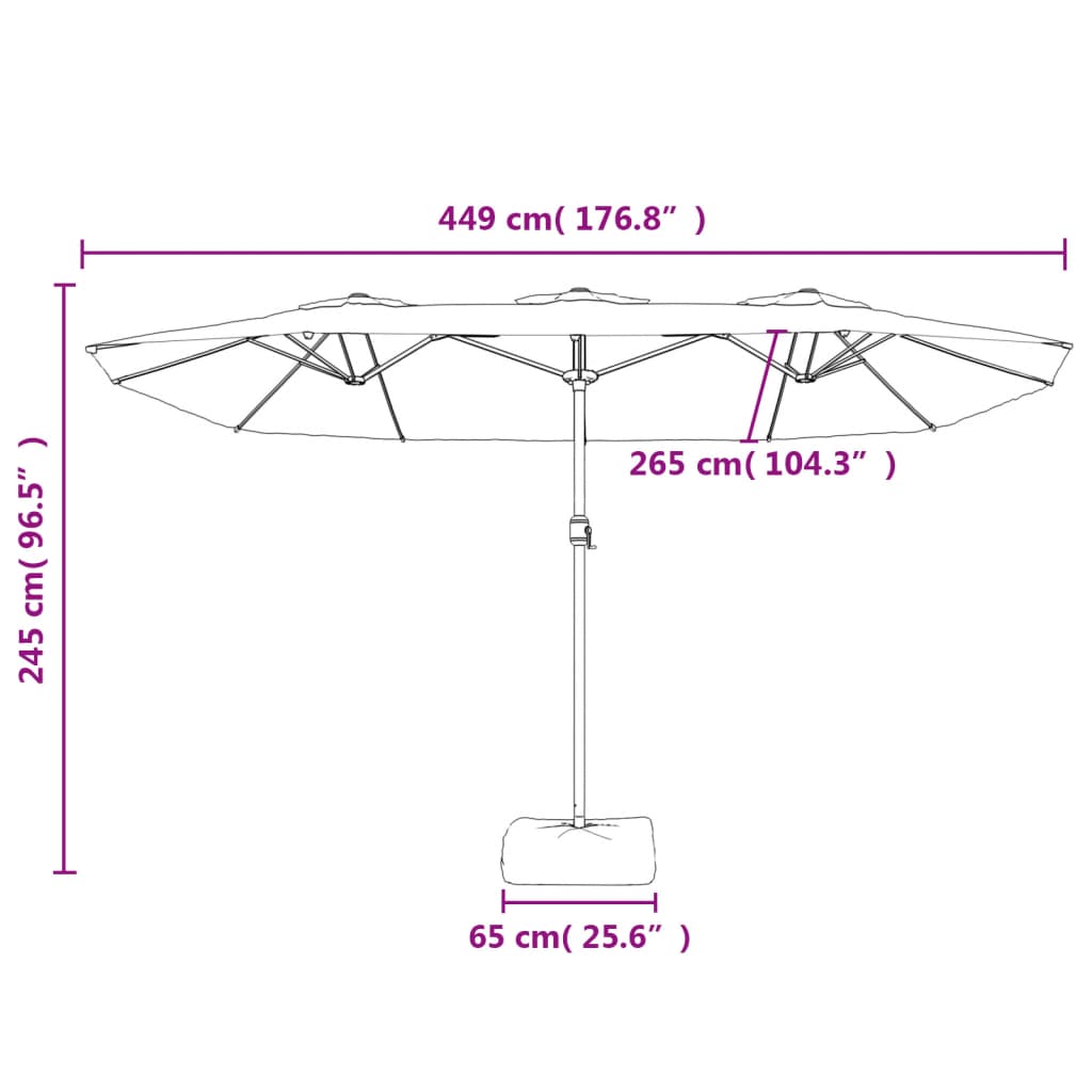 vidaXL Градински чадър с двоен покрив и LED, пясъчнобяло, 449x245 см