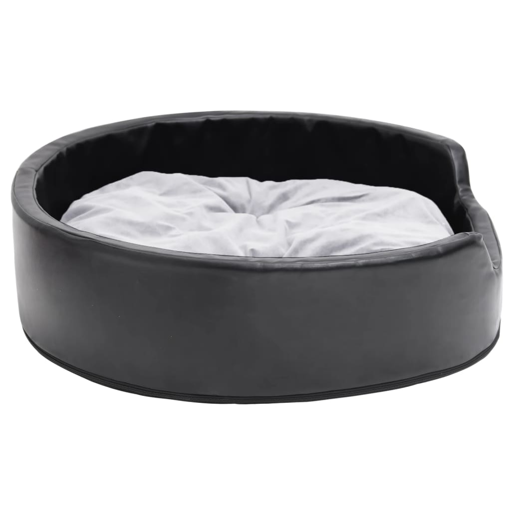 vidaXL Кучешко легло, черно-сиво, 79x70x19 см, плюш и изкуствена кожа