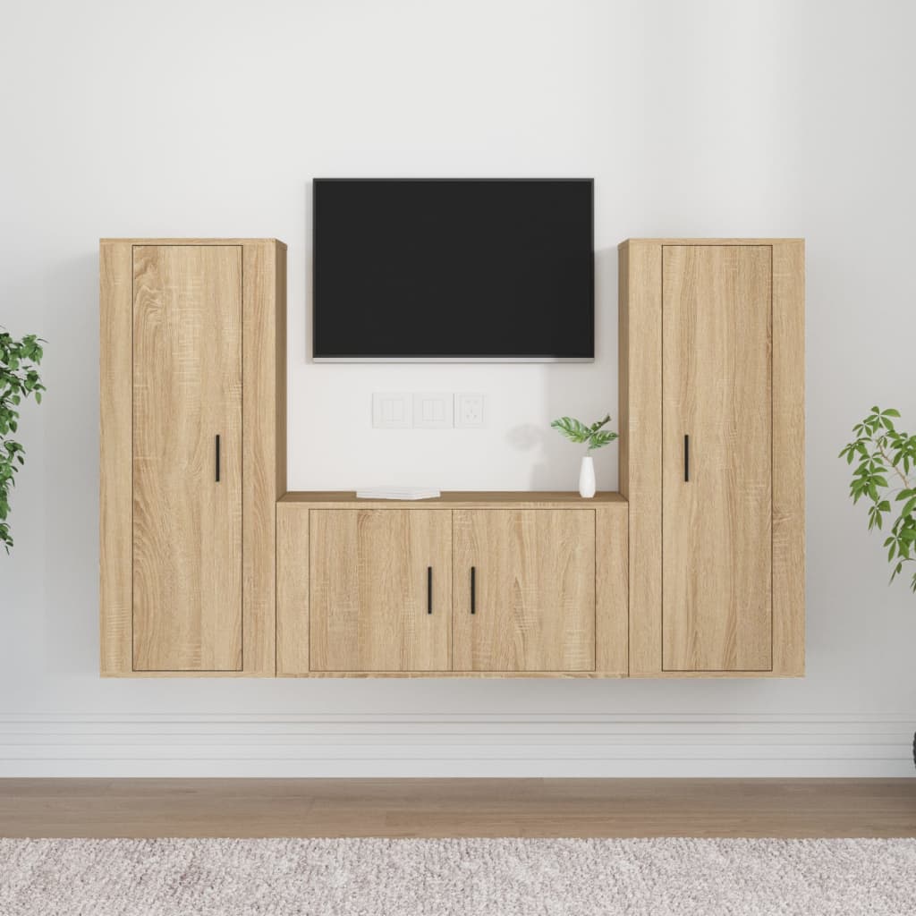 vidaXL Комплект ТВ шкафове от 3 части, сонома дъб, инженерно дърво