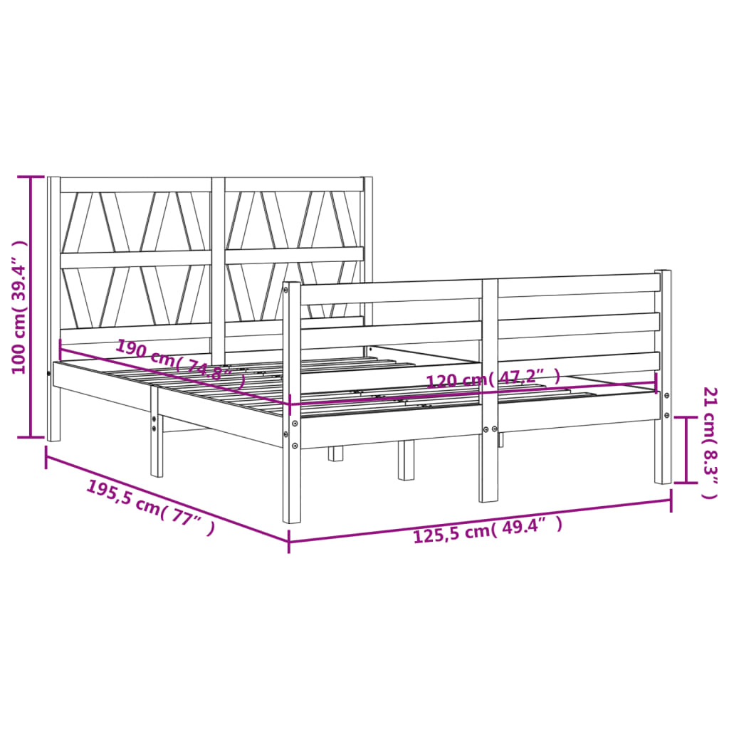 vidaXL Рамка за легло с табла бяла 4FT Small Double масивна дървесина