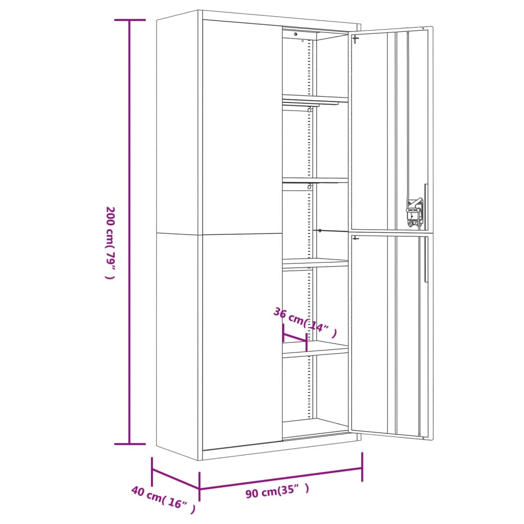 vidaXL Шкаф за папки светлосив 90x40x240 см стомана