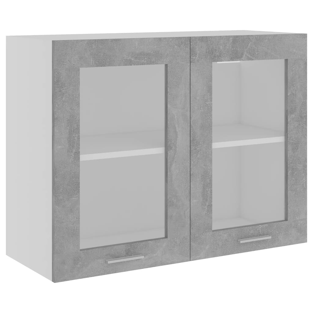 vidaXL Висящ стъклен шкаф, бетонно сив, 80x31x60 см, инженерно дърво
