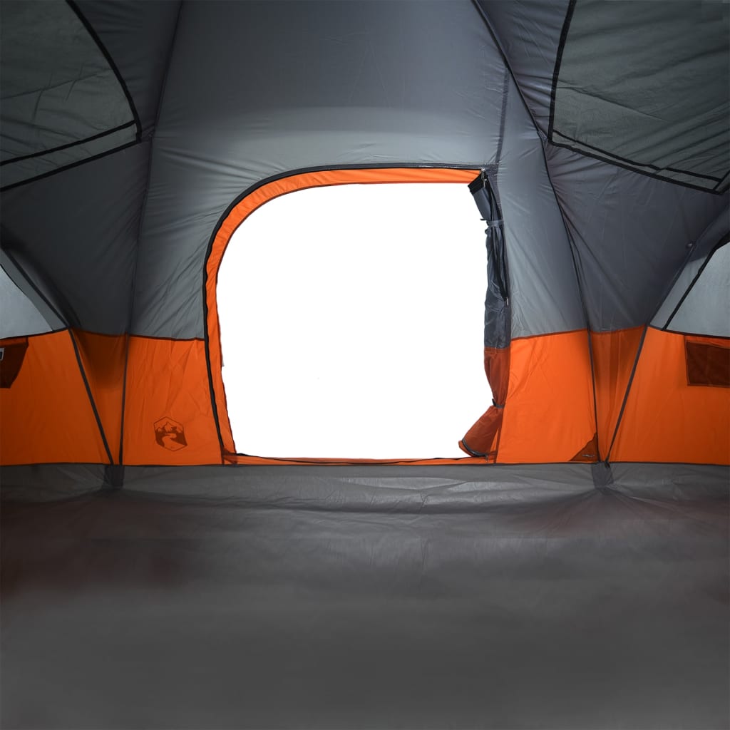 vidaXL Семейна куполна палатка 11 местна сиво-оранжева водоустойчива