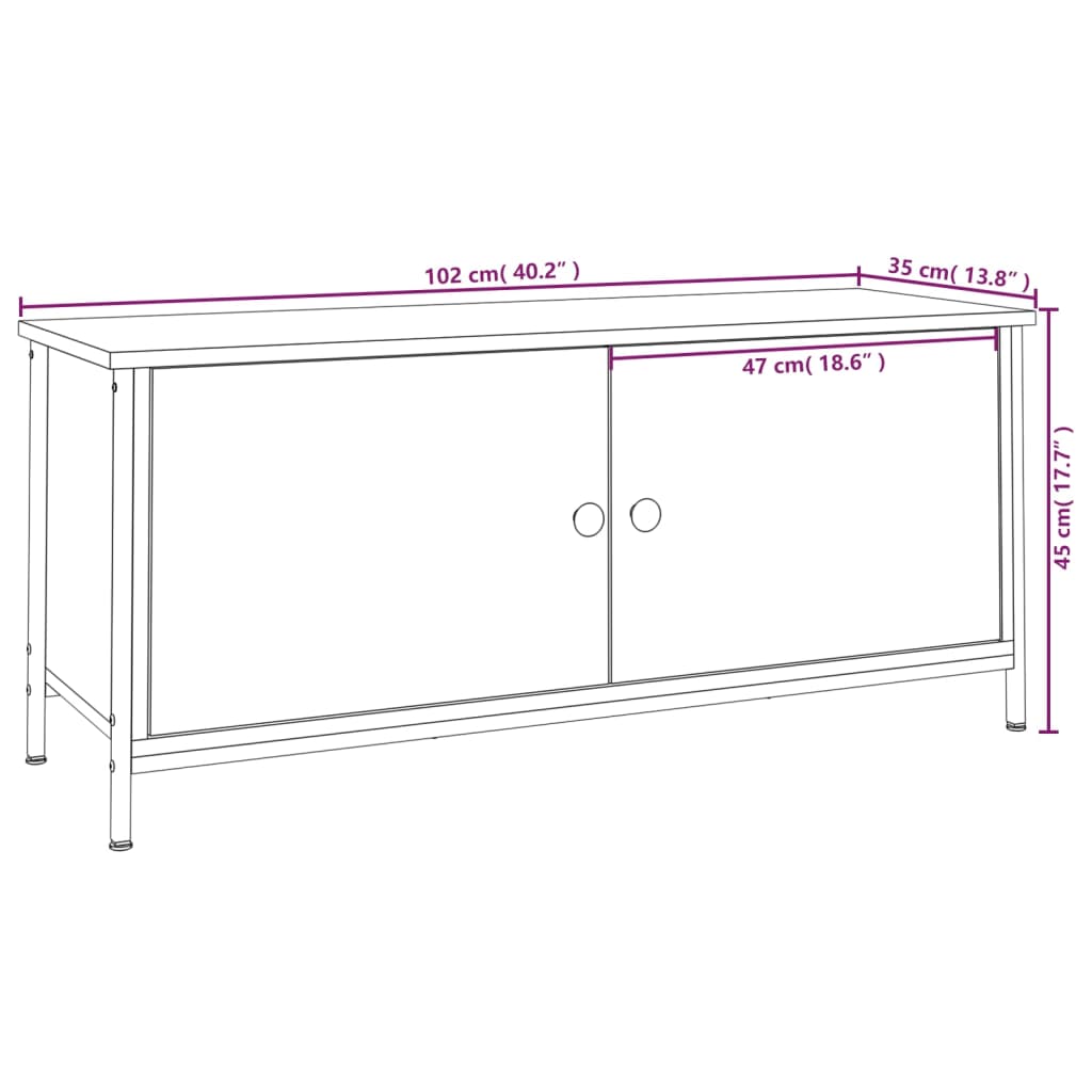 vidaXL ТВ шкаф с врати, черен, 102x35x45 см, инженерно дърво