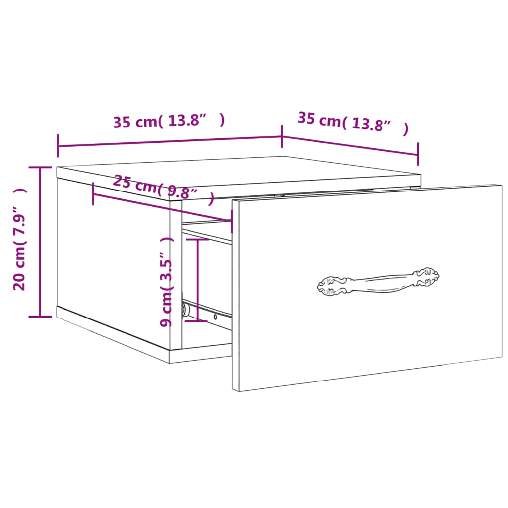 vidaXL Нощни шкафчета за стенен монтаж, 2 бр, бял гланц, 35x35x20 см