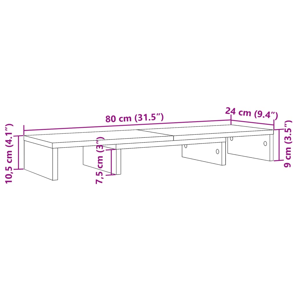 vidaXL Стойка за монитор, старо дърво, 80x24x10,5 см, инженерно дърво