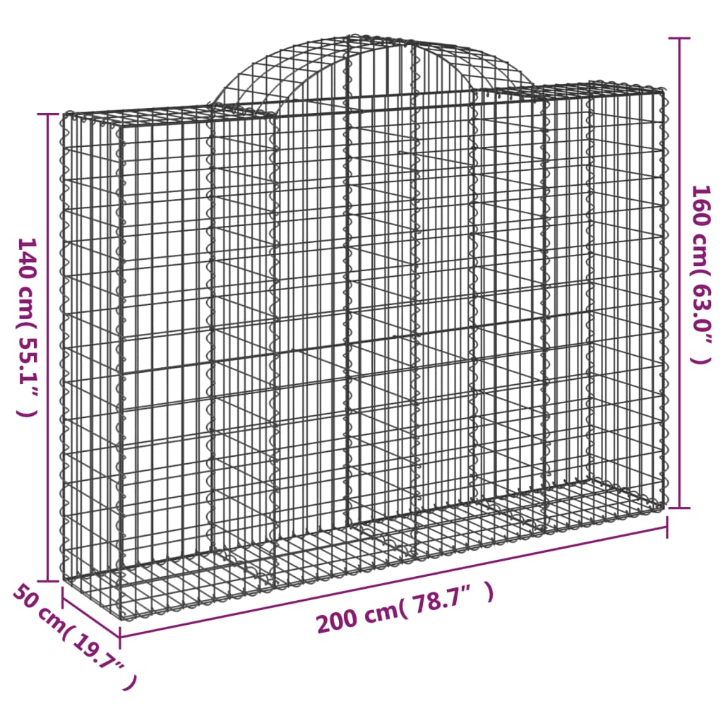 vidaXL Габионни кошници арка 7 бр 200x50x140/160 см поцинковано желязо