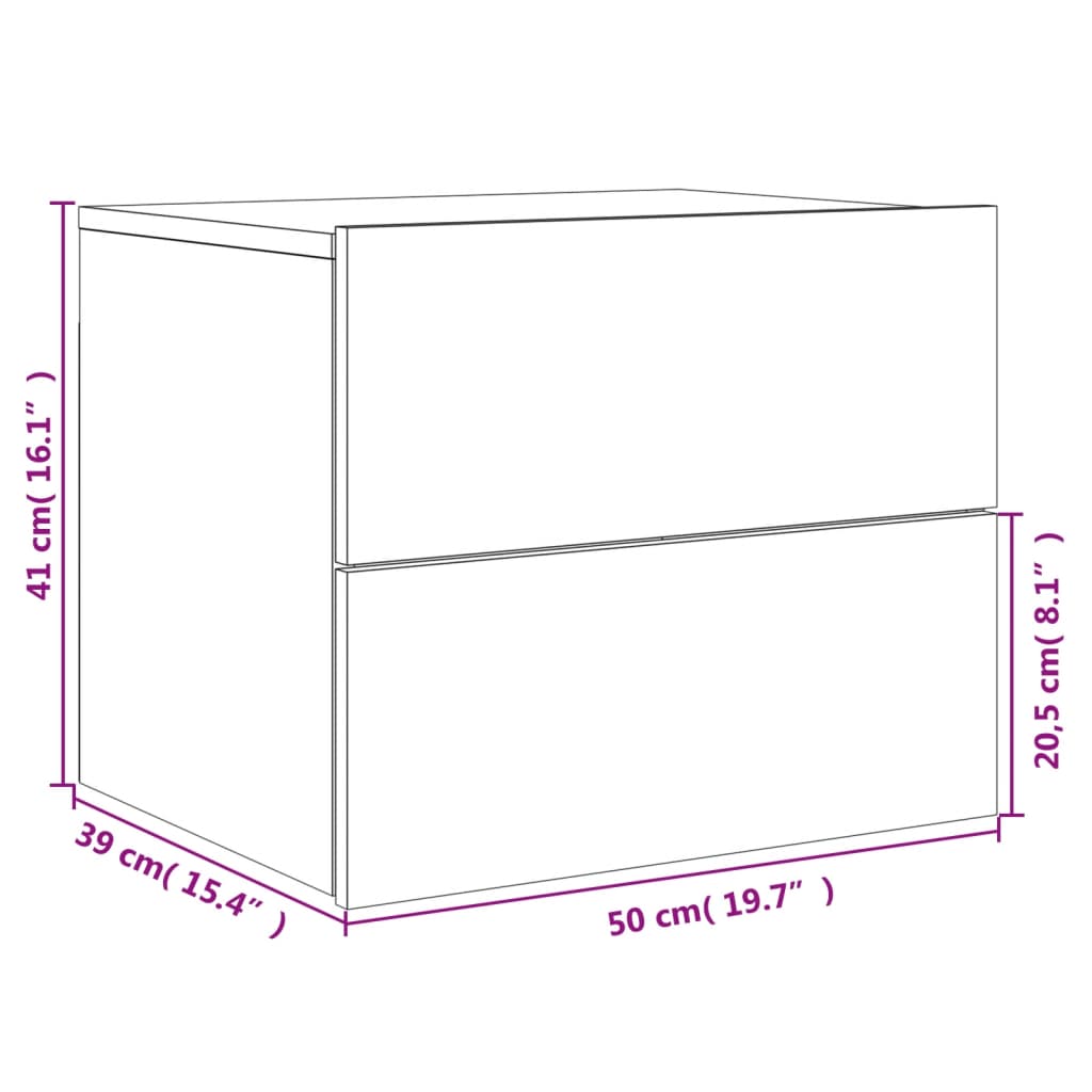 vidaXL Нощни шкафчета за стена с LED осветление, 2 бр, опушен дъб
