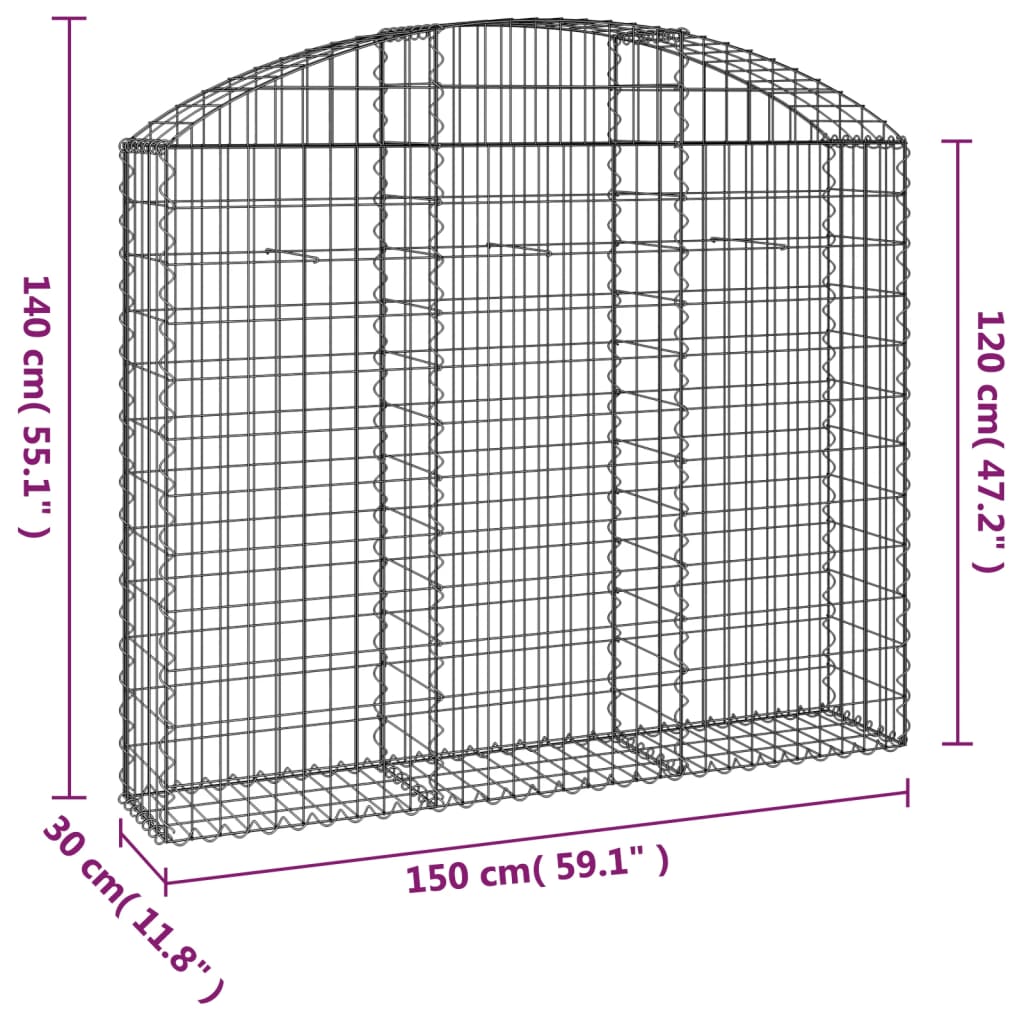 vidaXL Дъговидна габионна кошница 150x30x120/140 см поцинковано желязо