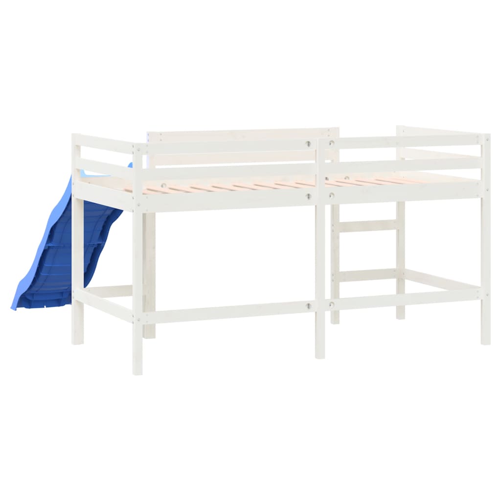 vidaXL Детско високо легло с пързалка, бяло, 90x200 см, бор масив