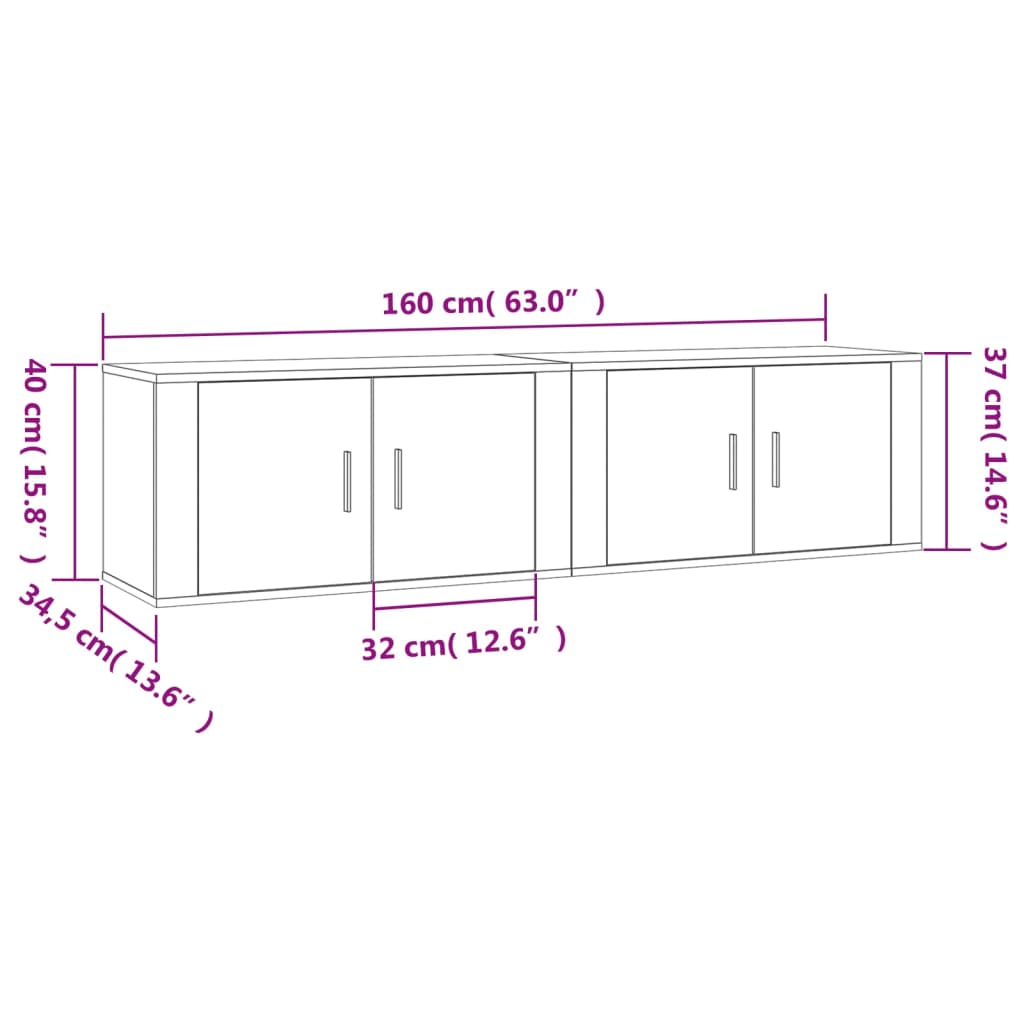 vidaXL ТВ шкафове за стенен монтаж, 2 бр, бетонно сиви, 80x34,5x40 см