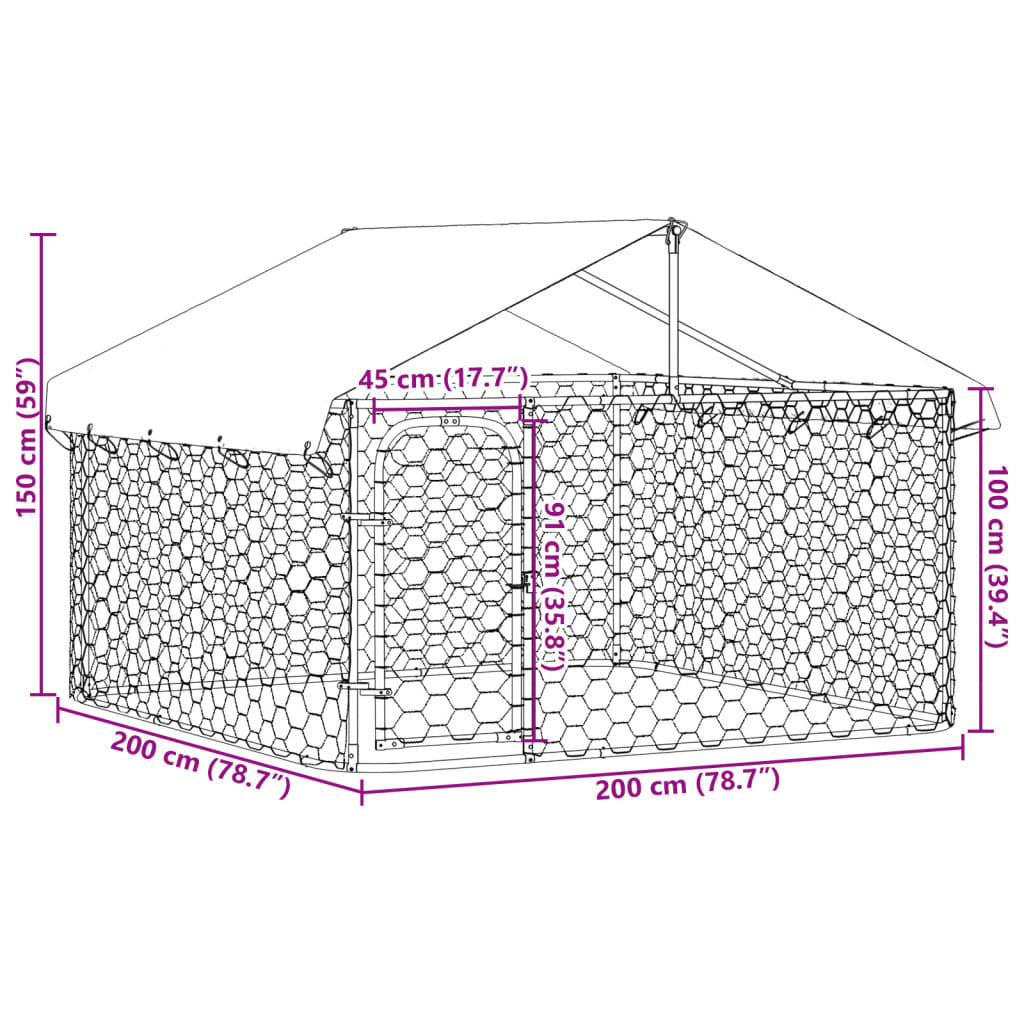 vidaXL Дворна клетка за кучета с покрив, 200x200x150 см