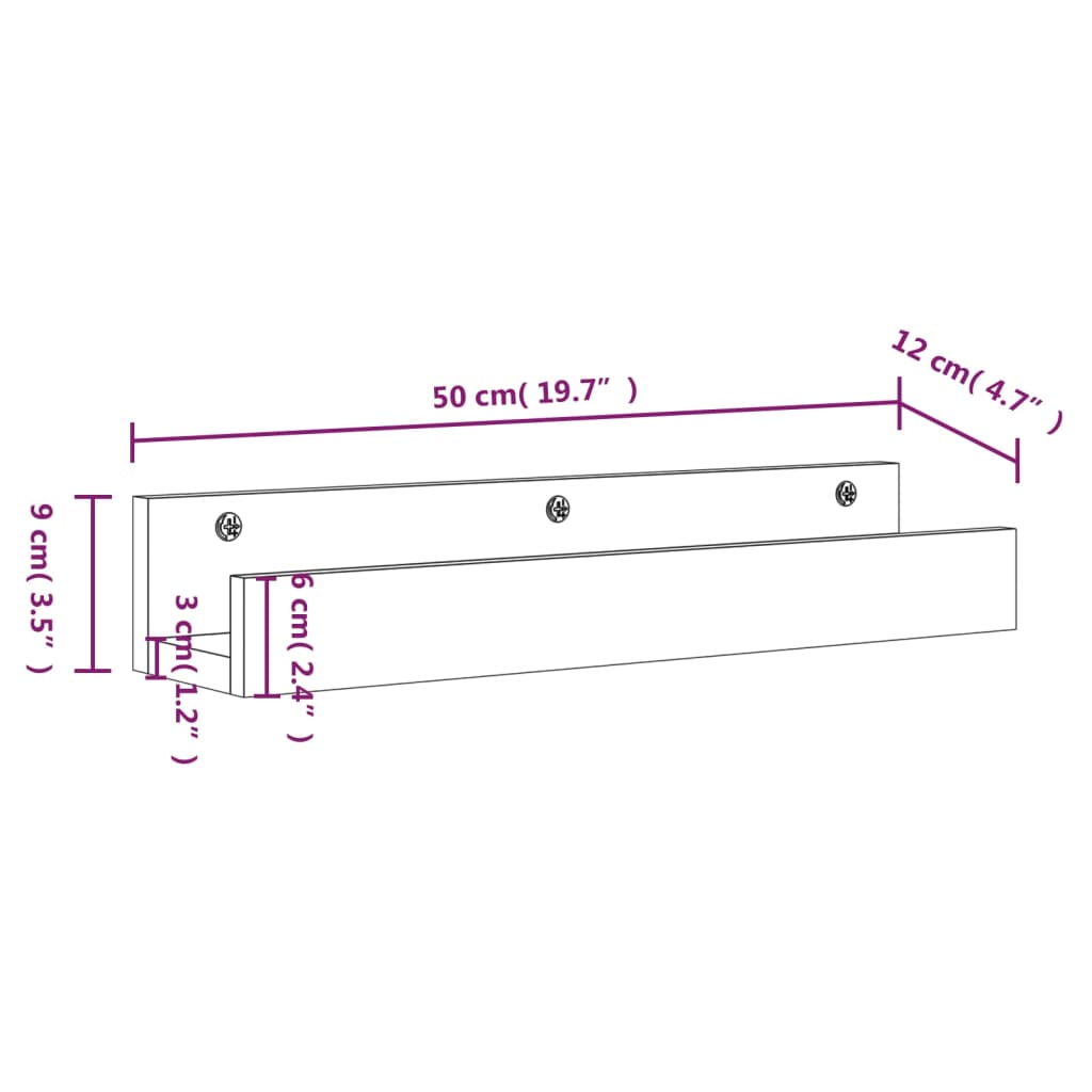 vidaXL Стенни рафтове 2 бр сиви 50x12x9 см масивно борово дърво