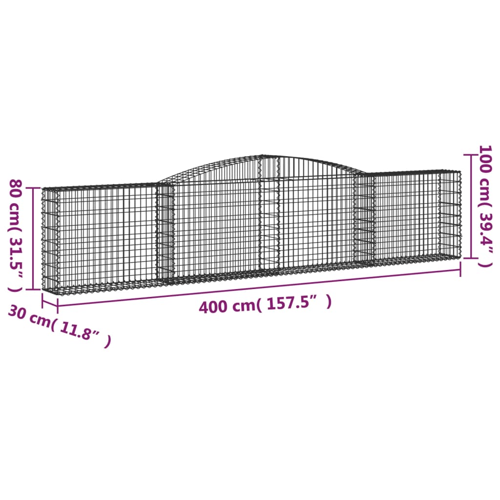 vidaXL Габионни кошници арка 10 бр 400x30x80/100 см поцинковано желязо