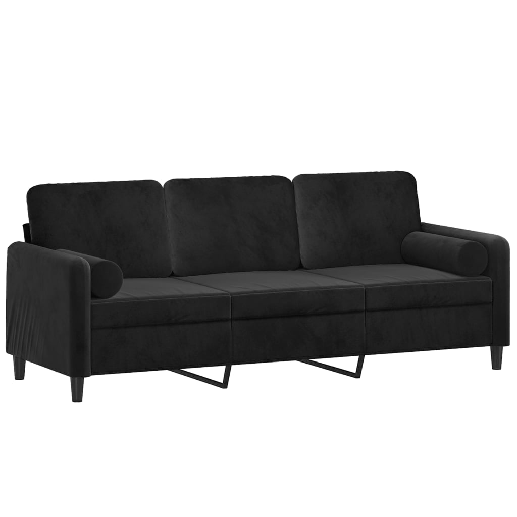 vidaXL 3-местен диван с декоративни възглавници черен 180 см кадифе