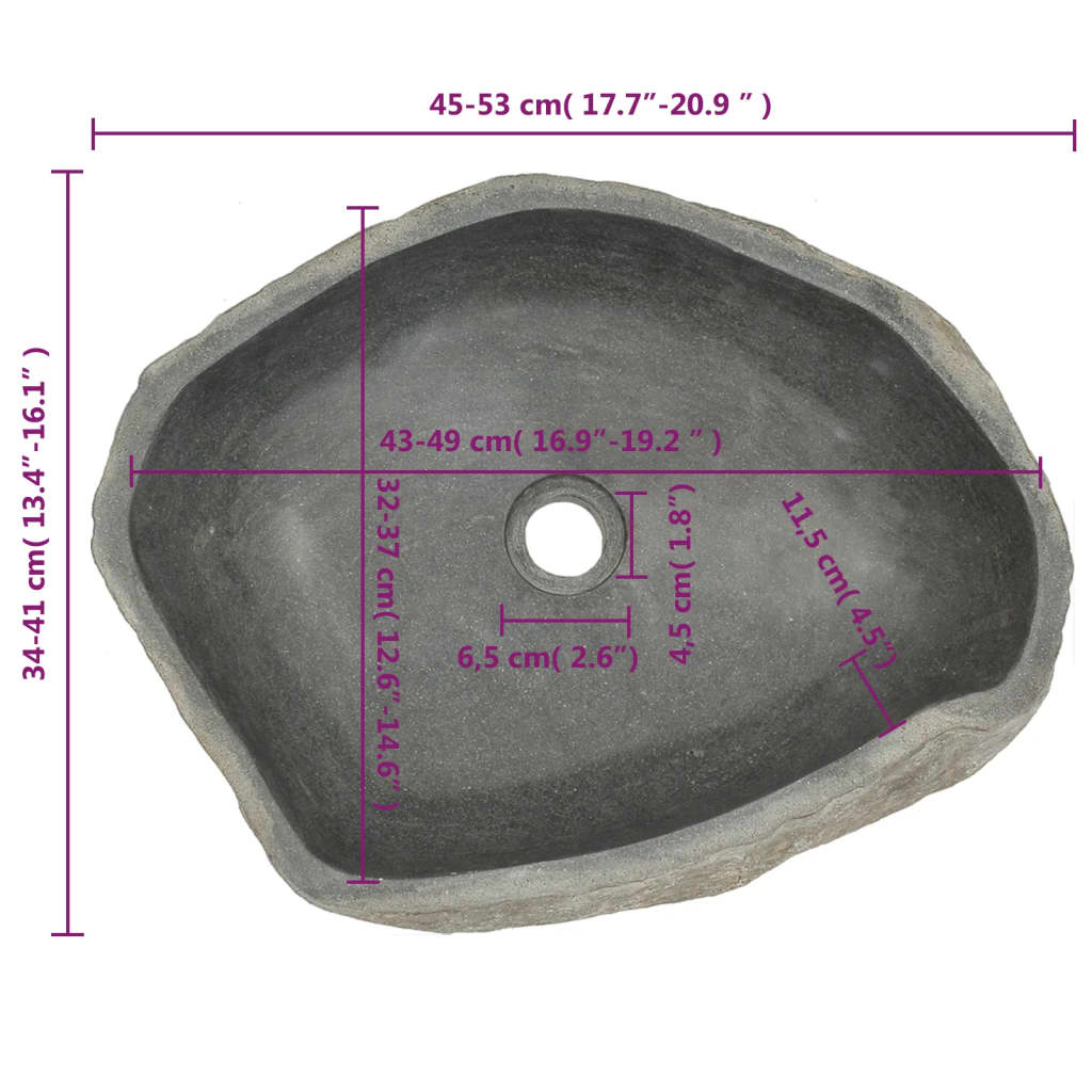 vidaXL Мивка от речен камък, овална, (45-53)x(34-41) см