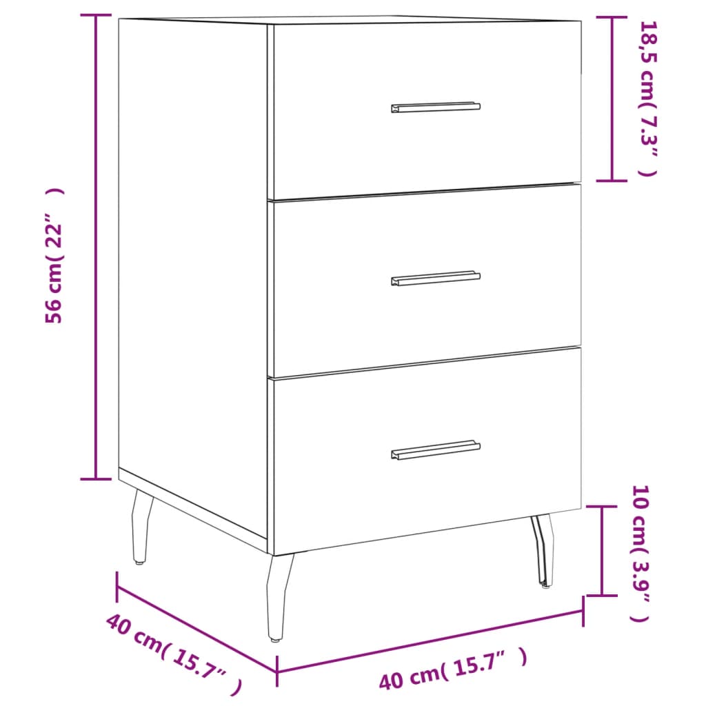 vidaXL Нощно шкафче, черно, 40x40x66 см, инженерно дърво