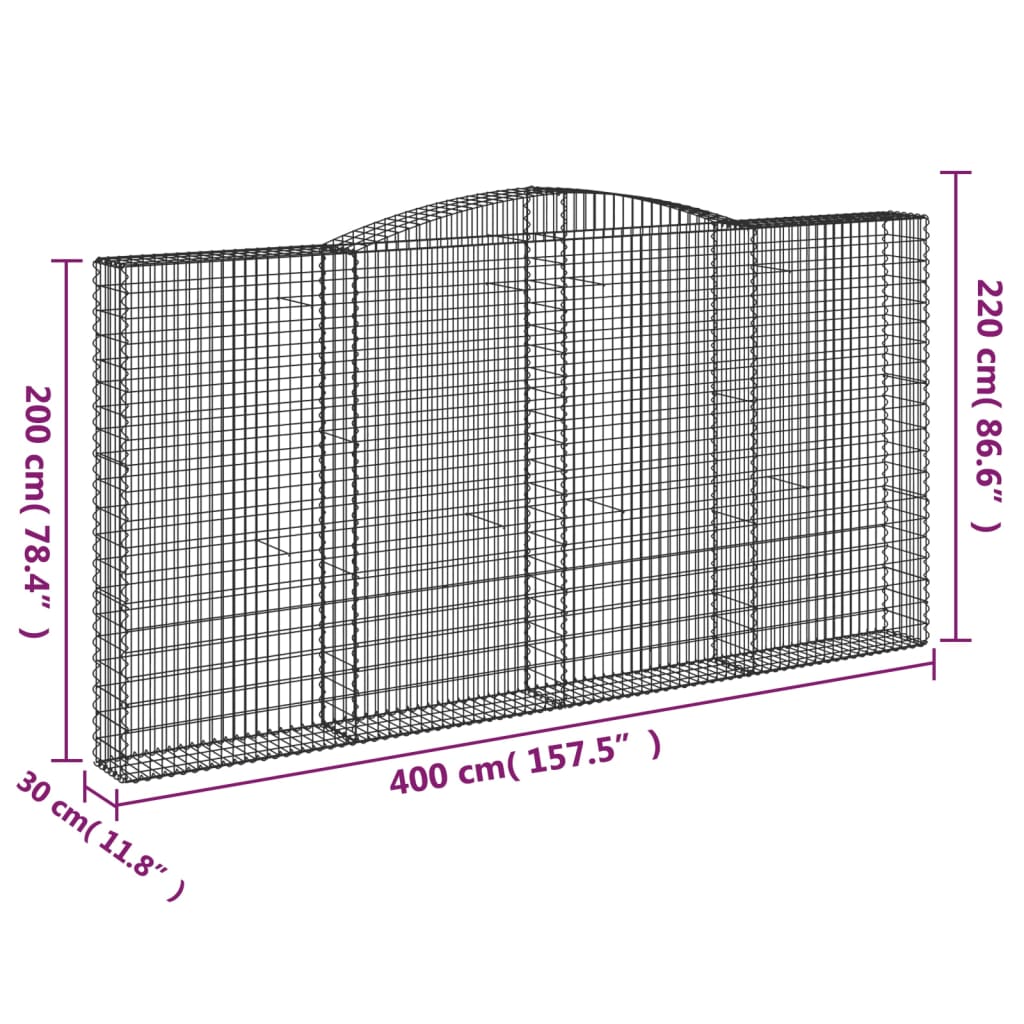 vidaXL Габионни кошници арка 5 бр 400x30x200/220 см поцинковано желязо