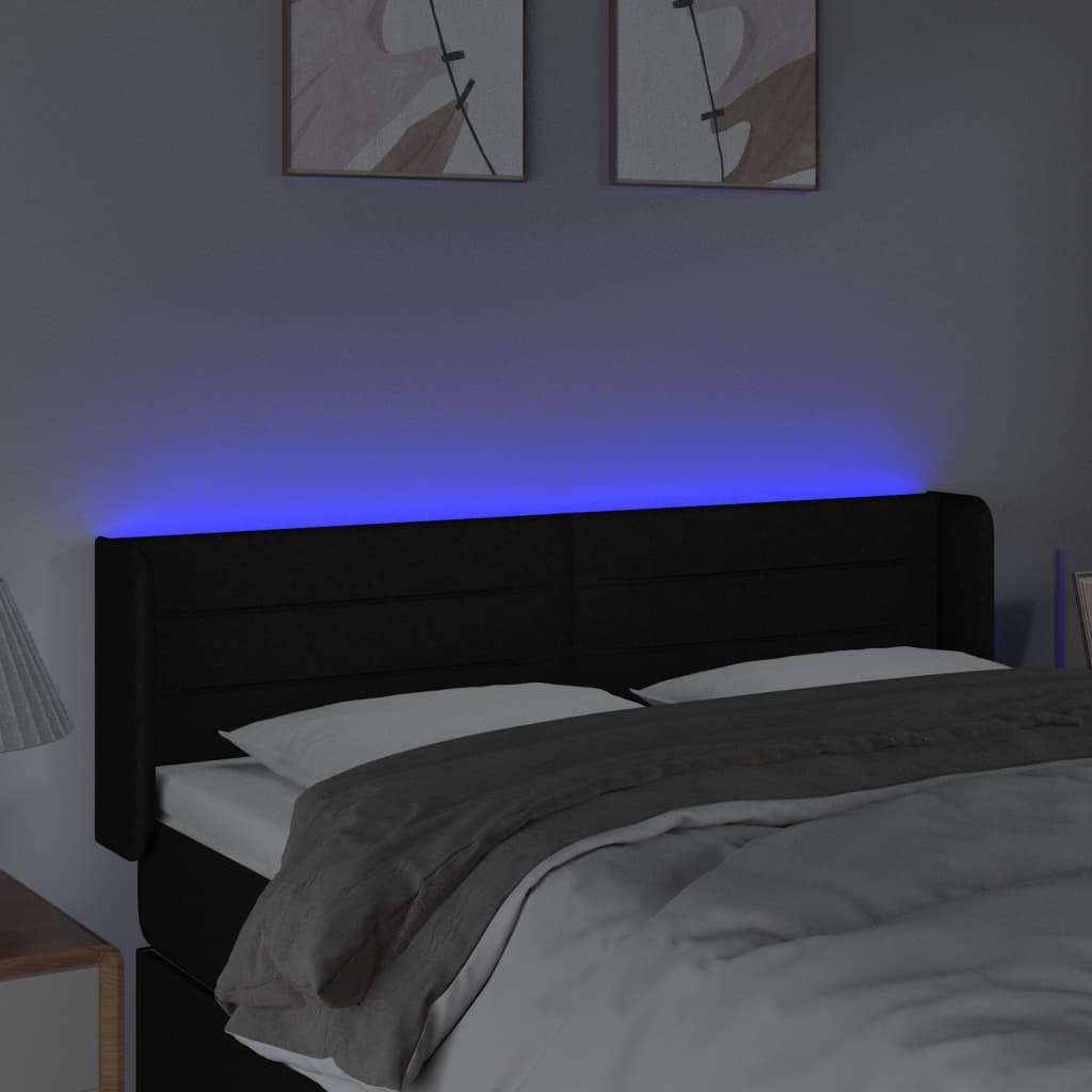 vidaXL LED горна табла за легло, черна, 147x16x78/88 см, плат